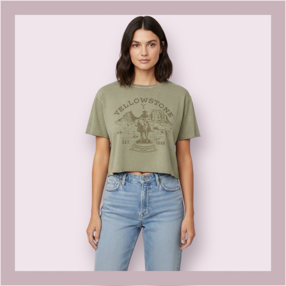 Yellowstone Dutton Ranch Sage Mineral Wash Crop Cut Tee
